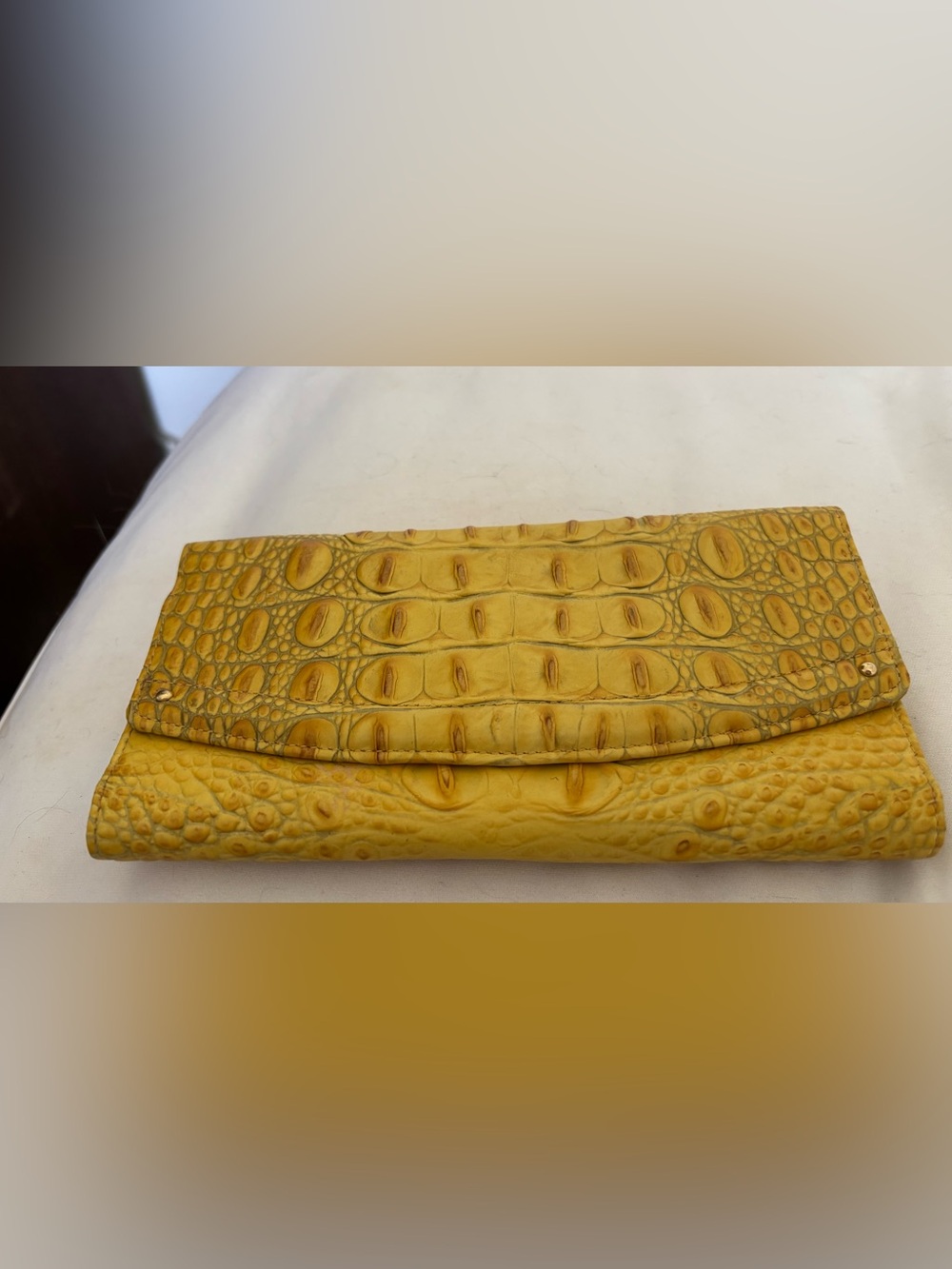 Brahmin Yellow Gold Croc-Embossed Foldover Wallet
